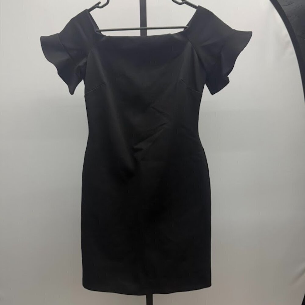 Gianni Bini Black Square Neck Ruffle Sleeve Dress